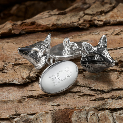 Silver Plated Fox Chain Cufflinks (Engraved)