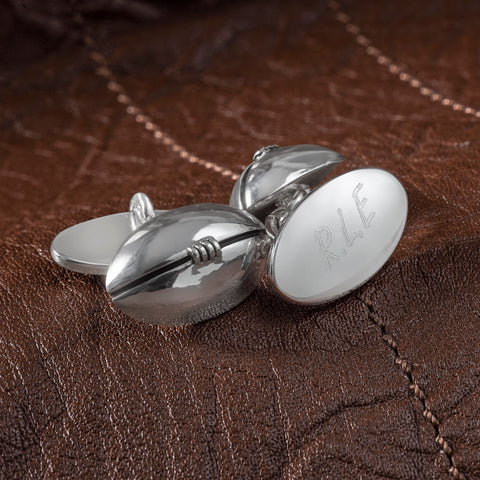 Silver Plated Rugby Chain Cufflinks (Engraved)
