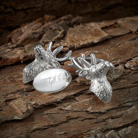 Silver Plated Stag Chain Cufflinks (Engraved)