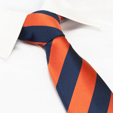 Orange & Navy Woven Striped Silk Tie