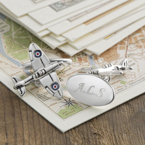 Silver Plated Spitfire Chain Cufflinks (Engraved)