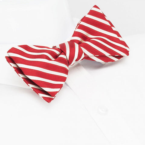 Self-Tie Red & Silver Striped Silk Bow Tie