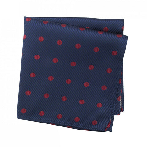 Navy Silk Handkerchief With Red Polka Dots