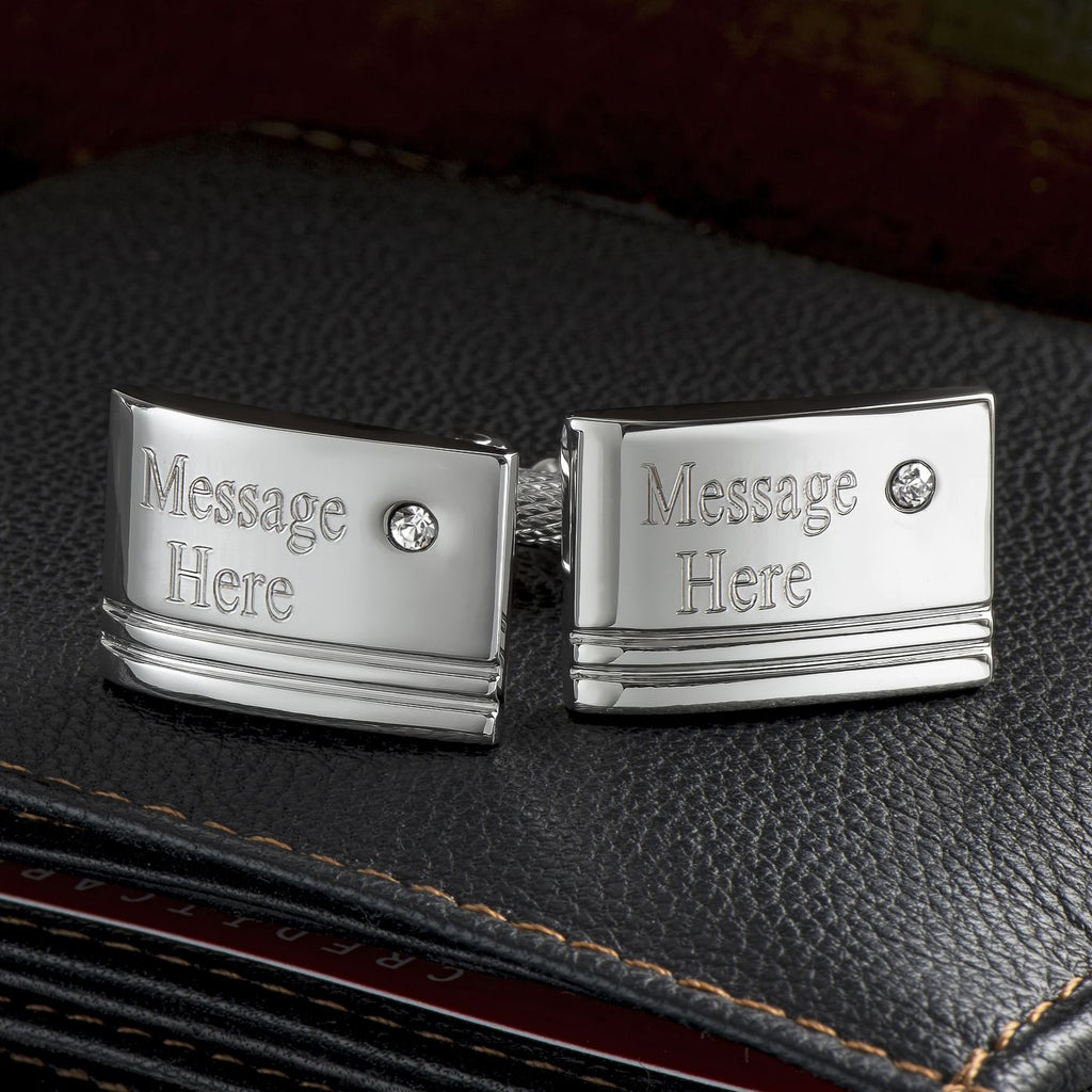 Classic Silver with White Crystal Engraved Cufflinks – The Cufflink Store