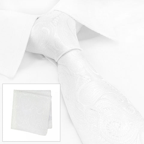 Ivory Paisley Woven Silk Tie & Handkerchief Set