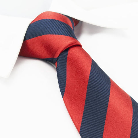 Red & Navy Woven Striped Silk Tie