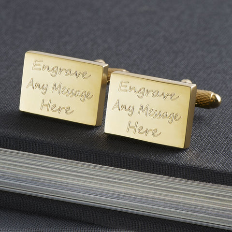 Engraved Cufflinks, Gold Plated Rectangle