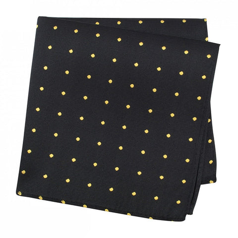 Black & Yellow Polka Dot Woven Silk Handkerchief