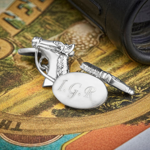 Silver Plated Horse Chain Cufflinks (Engraved)