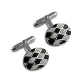 Sterling Silver Black & White Enamel Chequered Cufflinks