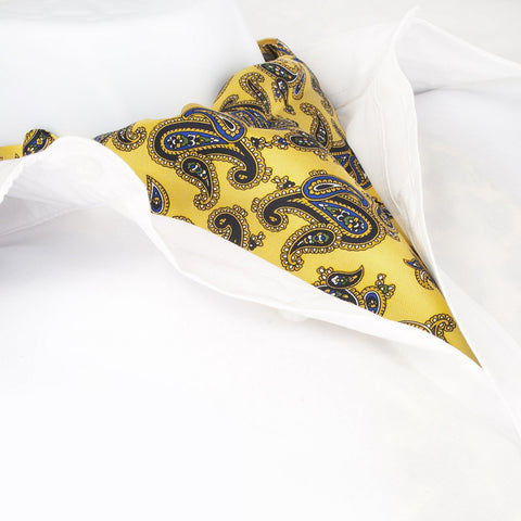 Gold Large Paisley Twill Silk Self Tie Cravat