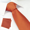 Plain Burnt Orange Silk Tie & Handkerchief Set