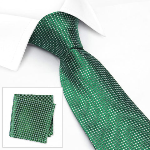Emerald Green Silk Lattice Tie & Handkerchief Set
