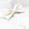 Plain White Silk Bow Tie & Handkerchief Set