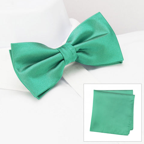 Plain Turquoise Silk Bow Tie & Handkerchief Set