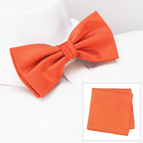 Plain Orange Silk Bow Tie & Handkerchief Set