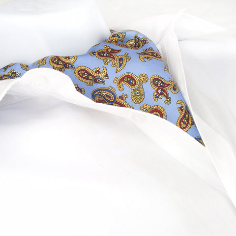 Sky Blue Large Paisley Twill Silk Self Tie Cravat