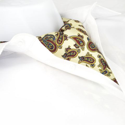 Pastel Yellow Large Paisley Twill Silk Self Tie Cravat