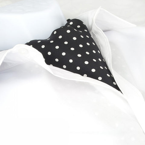 Black With Large White Polka Dots Twill Silk Self Tie Cravat