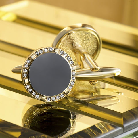 Gold Crystal Circle Cufflinks