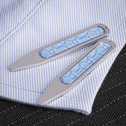 Blue Paisley Collar Stiffeners