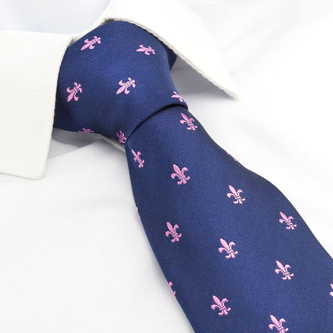 Pink Fleur-De-Lis & Navy Luxury Silk Tie