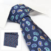 Navy Paisley Tear Drop Silk Tie & Handkerchief Set