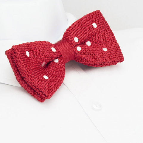 Pre-Tied Red Polka Dot Knitted Bow Tie