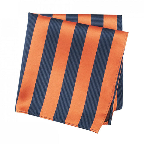 Orange & Navy Woven Striped Silk Handkerchief