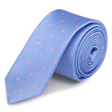 Blue & Pink Polka Dot Woven Slim Silk Tie