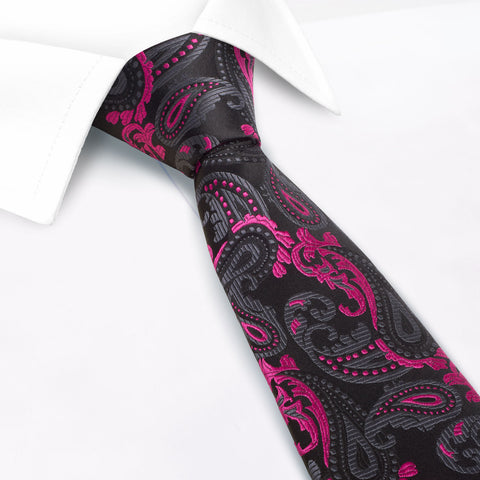 Black and Pink Paisley Luxury Silk Tie
