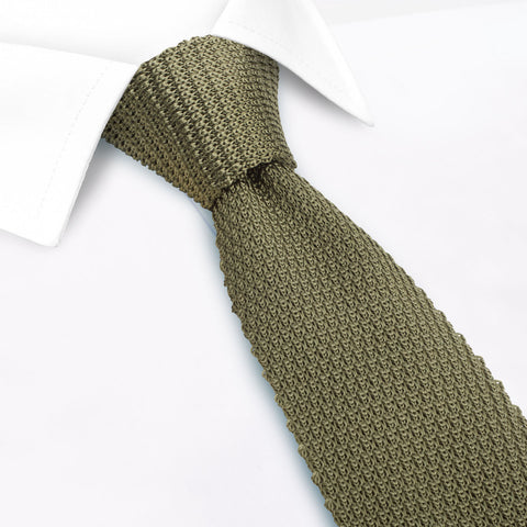 Olive Green Knitted Square Cut Silk Tie