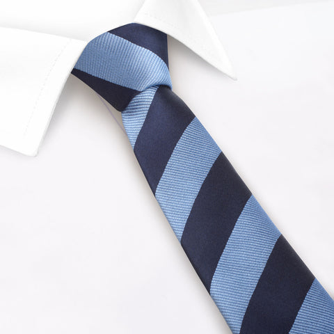 Navy & Blue Striped Slim Silk Tie