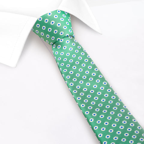 Green & Blue Oxford Spot Woven Slim Silk Tie