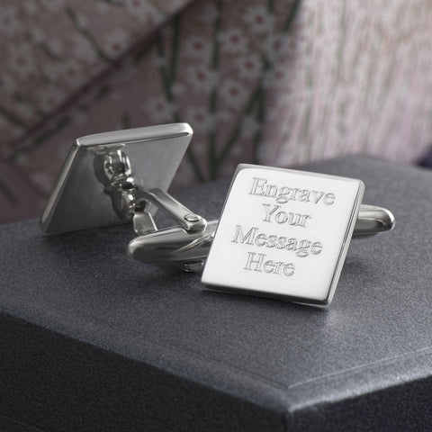 Engraved Cufflinks, Sterling Silver Square