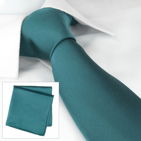 Plain Teal Silk Tie & Handkerchief Set