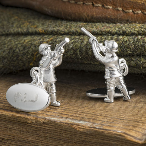 Silver Plated Shooting Chain Cufflinks (Engraved)