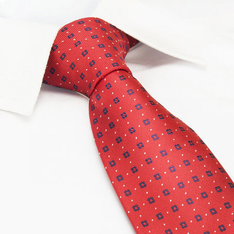 Red & Navy Flower Spot Silk Tie