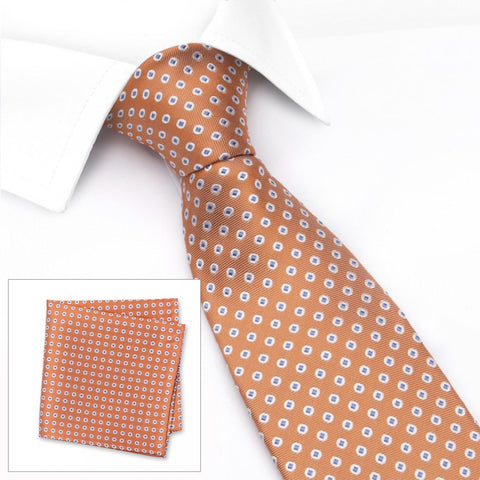 Orange & Blue Classic Oxford Spot Silk Tie & Handkerchief Set