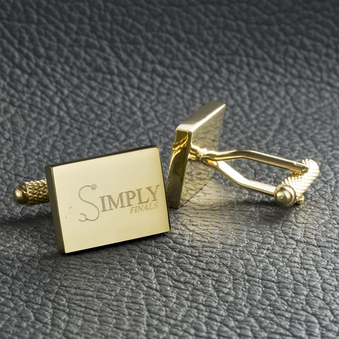 Logo Engraved Cufflinks, Gold plated rectangle