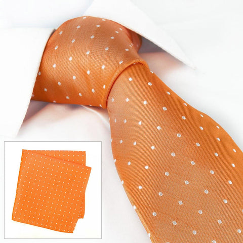 Orange Polka Dot Woven Silk Tie & Handkerchief Set