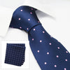 Navy & Pink Polka Dot Woven Silk Tie & Handkerchief Set