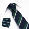 Navy, Green & White Classic Club Stripe Silk Tie & Handkerchief Set