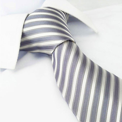Grey & Silver Striped Woven Silk Tie