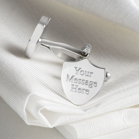 Silver Plated Shield Engraved Cufflinks