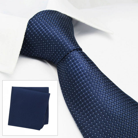 Blue Micro Square Woven Silk Tie & Handkerchief Set