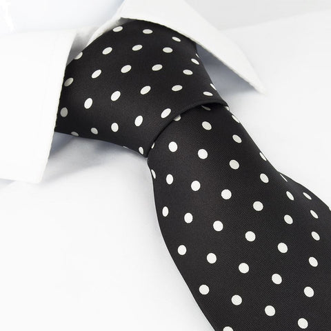 Black Silk Tie with White Polka Dots