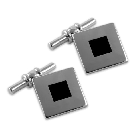 Sterling Silver Onyx Chain Link Cufflinks