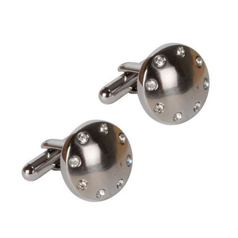 Circular Silver Cufflinks with Crystals