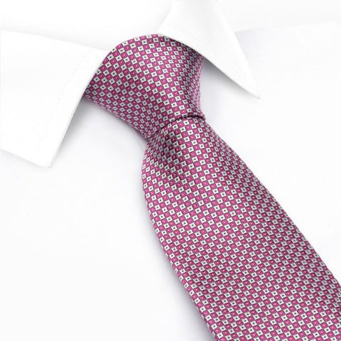 Magenta & Silver Square Patterned Silk Tie